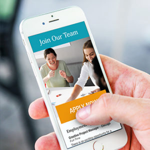 A screenshot of a "Careers" webpage on a smartphone, which features corporate employment branding.