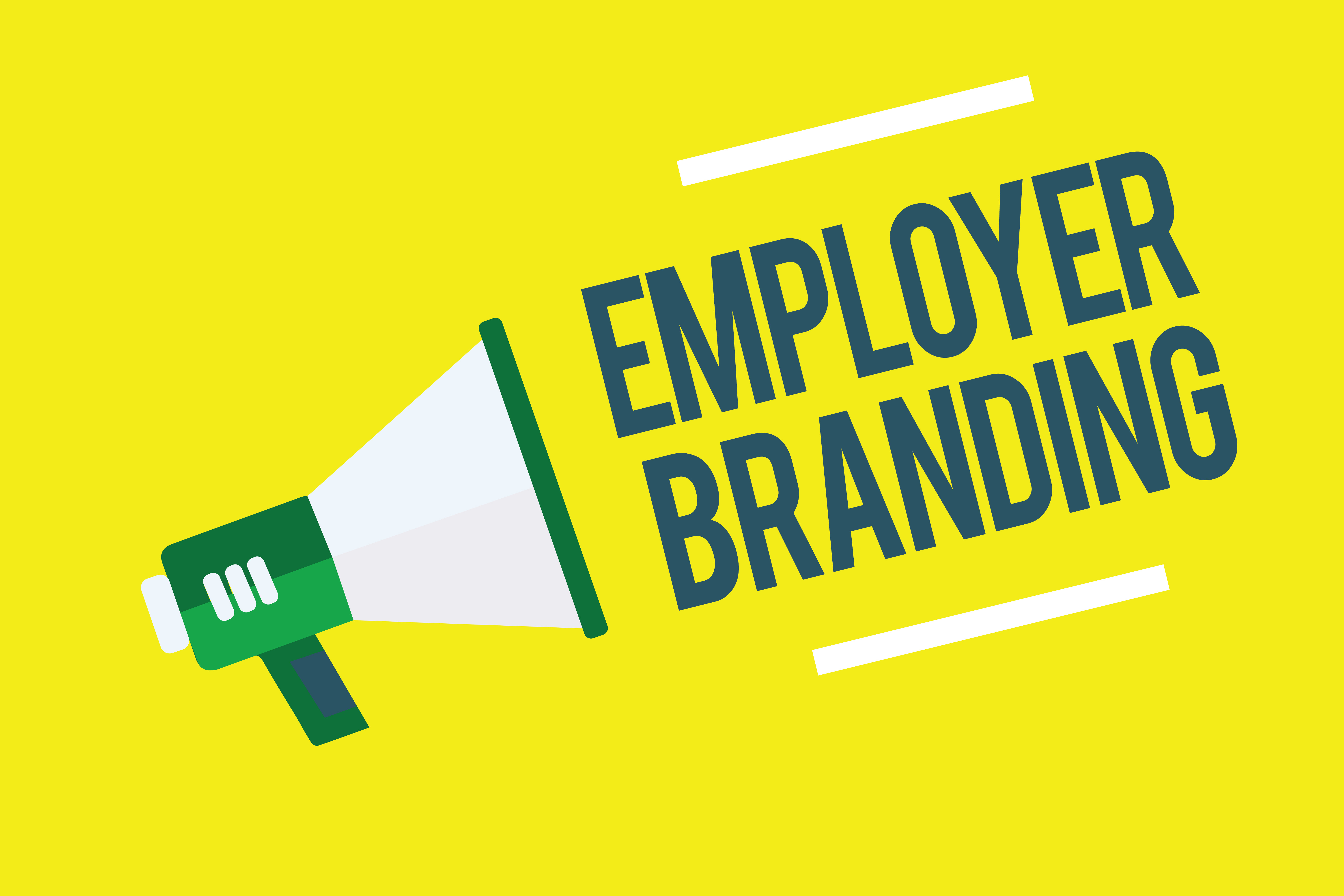 An illustration of a megaphone with words coming out from it that read: "Employer Branding."